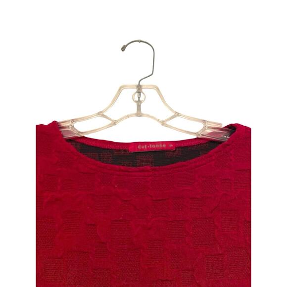 Cut Loose Long Sleeve Textured Knit Top Shirt Women Size‎ Small Red Funky Unique - Picture 3 of 7